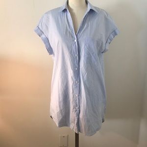 Blue and white striped tunic dress